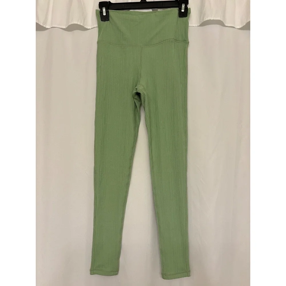 NEW Mono B Sage Green Ribbed High Waisted Tactel Leggings APH8090‎ Womens Small